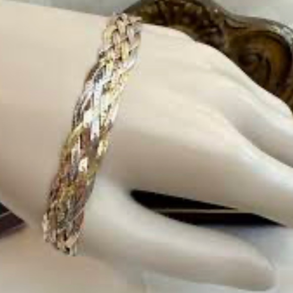 Sterling Silver 925 Braided Herringbone Bracelet 7.5" MILOR Italy - Picture 4 of 8